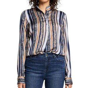 NIC + ZOE Women's Size S Animal Stripe Popover Long Sleeve Indigo Blouse NEW